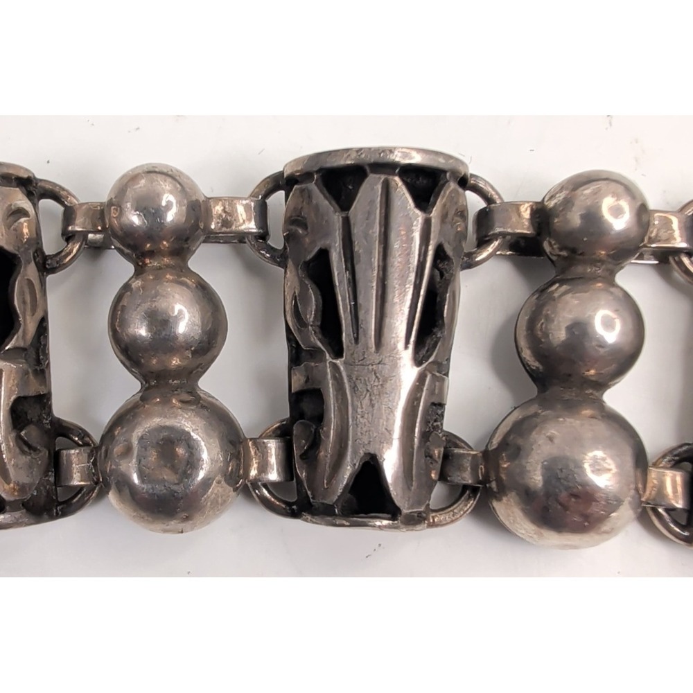 Vintage Taxco Mexico 925 Sterling Silver Modernist Bead Panel Bracelet‎ 40g